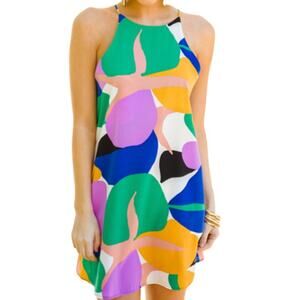 KLD Women Multicolored Abstract Retro Sleeveless Mini Dress Size Large